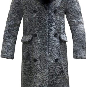 Grey Astrakhan Persian Lamb Fur Mink Collar Trench Coat