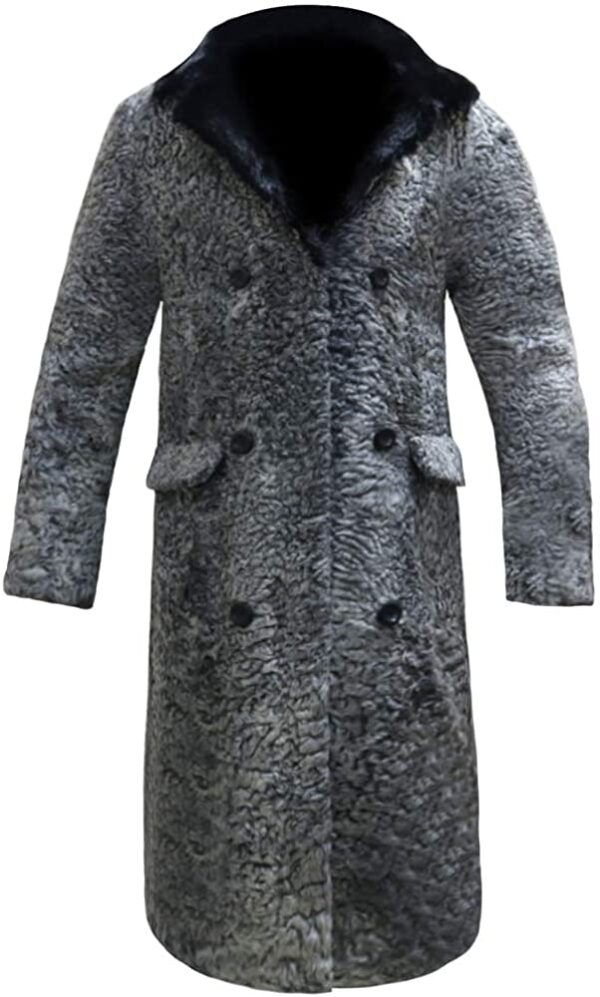 Grey Astrakhan Persian Lamb Fur Mink Collar Trench Coat