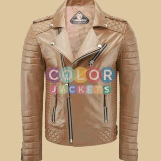 Beige Biker Leather Jacket