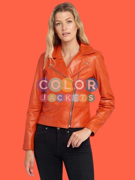 Womens Casual Orange Leather Jacket Womens Casual Orange Leather Jacket Womens Casual Orange Leather Jacket