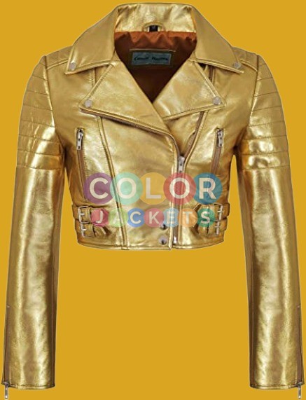 Womens Rock-Chick Cropped Golden Leather Jacket Womens Rock-Chick Cropped Golden Leather Jacket Womens Rock-Chick Cropped Golden Leather Jacket