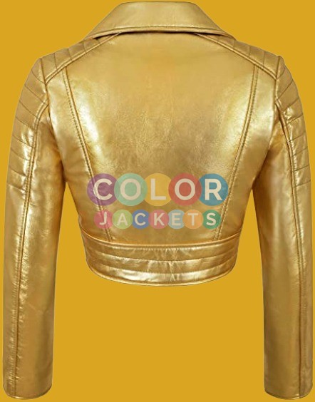 Womens Rock-Chick Cropped Golden Leather Jacket Womens Rock-Chick Cropped Golden Leather Jacket Womens Rock-Chick Cropped Golden Leather Jacket