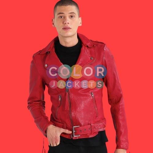 Dawson Red Biker Leather Jacket
