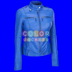 Women’s Elegant Biker Blue Leather Jacket Women’s Elegant Biker Blue Leather Jacket Women’s Elegant Biker Blue Leather Jacket
