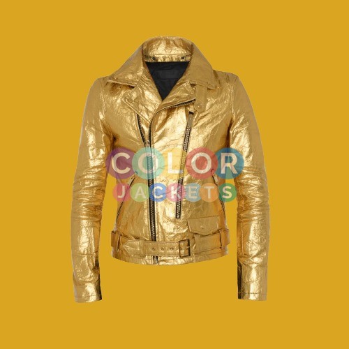 Golden Biker Leather Jacket
