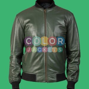 Green Bomber Leather Jacket Mens