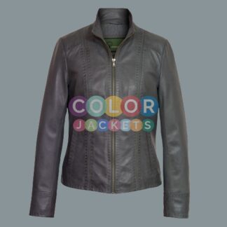 Grey Leather Jacket Womens