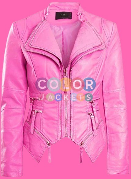 Hot Pink Leather Jacket Womens