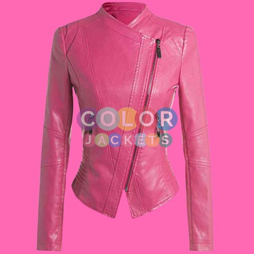 Hot Pink Slim Fit Leather Jacket