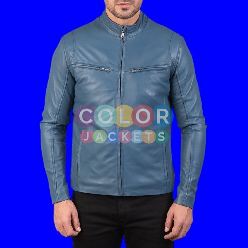 Ionic Blue Biker Leather Jacket