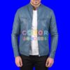 Ionic Blue Biker Leather Jacket - Image 2