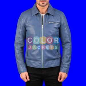 Lavendard Blue Leather Jacket