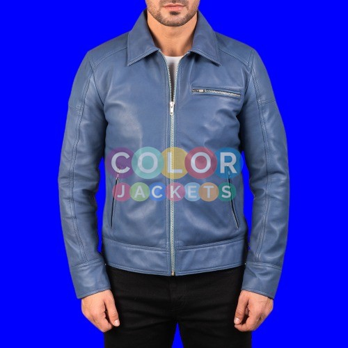 Lavendard Blue Leather Jacket