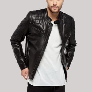 Leather Jacket With Quilted Shoulder