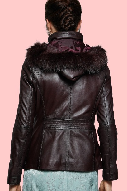 Women’s Clover Hooded Leather Jacket - Image 3