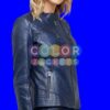 Lucia Women’s Blue Leather Jacket - Image 3
