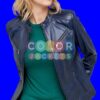 Lucia Women’s Blue Leather Jacket - Image 2