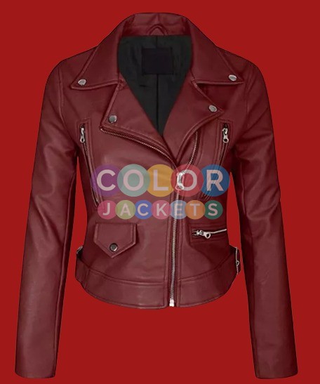 Maroon Leather Jacket Womens