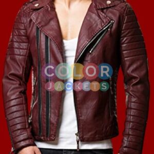Maroon Quilted Leather Jacket