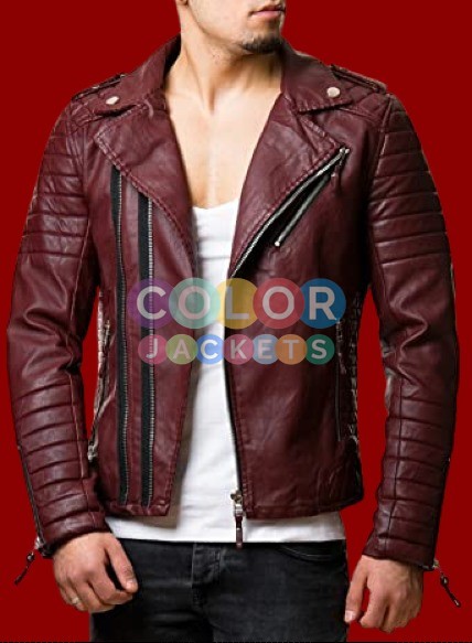 Maroon Quilted Leather Jacket