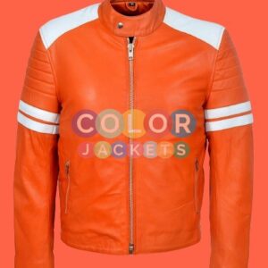Mayhem Orange Stripe Fight Club Leather Jacket