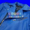 Men's Blue Leather Jacket - Image 2