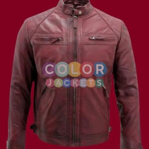 Men’s Café Racer Burgundy Leather Jacket