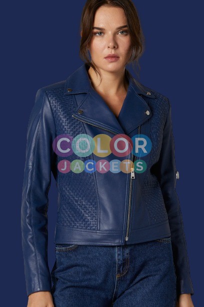 Navy Blue Leather Jacket Womens