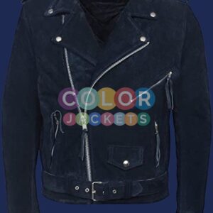 Navy Blue Suede Leather Jacket