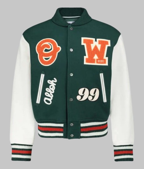 green off white varsity jacket