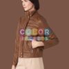 Olivia Brown Leather Jacket - Image 3