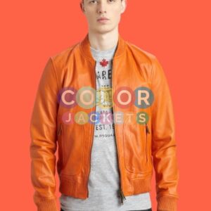 Men’s Orange Bomber Leather Jacket Men’s Orange Bomber Leather Jacket Men’s Orange Bomber Leather Jacket