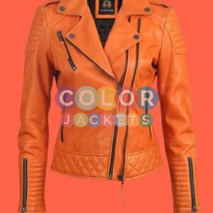 Orange Leather Jacket Womens
