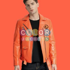 Orange Moto Leather Jacket