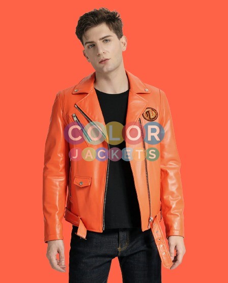 Mens Zippered Orange Moto Leather Jacket Mens Zippered Orange Moto Leather Jacket Mens Zippered Orange Moto Leather Jacket
