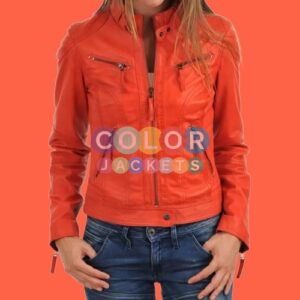 Orange Womens Leather Jacket