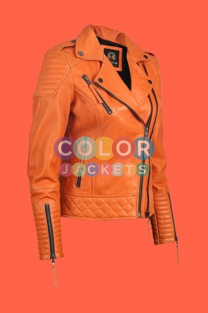 Women’s Orange Premium Biker Leather Jacket Women’s Orange Premium Biker Leather Jacket Women’s Orange Premium Biker Leather Jacket