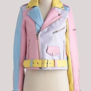 Pastel Color Block Leather Jacket