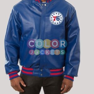 Philadelphia 76ers Blue Leather Jacket