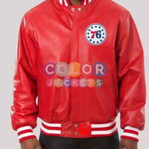 Philadelphia 76ers Red Leather Jacket