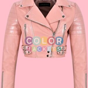 Pink Cropped Leather Jacket