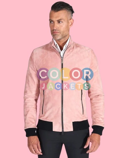 Pink Suede Leather Jacket Mens