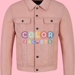 Pink Trucker Leather Jacket