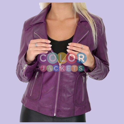 Purple Fitted Leather Jacket