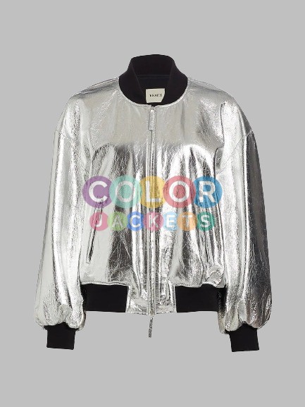 Silver Bomber Leather Jacket