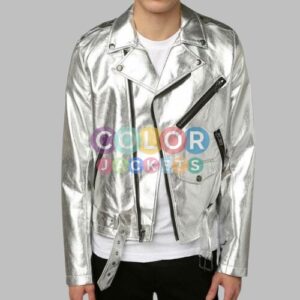 Mens Silver Motorcycle Goth Punk Leather Jacket Mens Silver Motorcycle Goth Punk Leather Jacket Mens Silver Motorcycle Goth Punk Leather Jacket