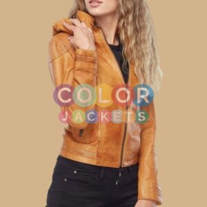Tans Hooded Leather Jacket