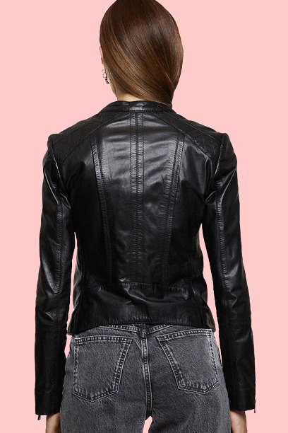 Vegan Black Cafe Racer Leather Jacket - Image 5