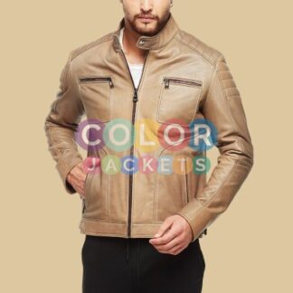 Waxed Beige Leather Jacket