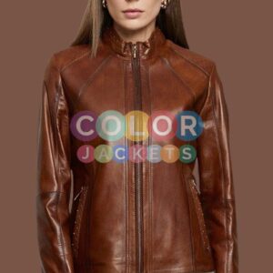 Womens Brown Hannah Leather Jacket